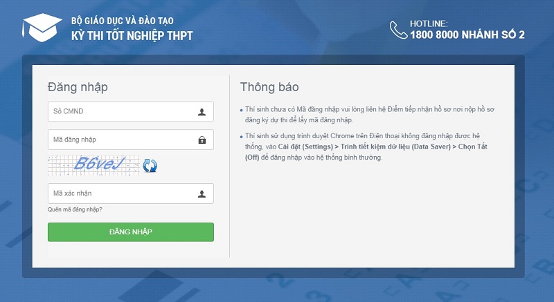 Tra cứu điểm thi THPT quốc gia qua website chính thức của Bộ Giáo dục – Đào tạo